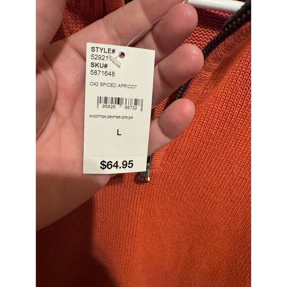 Lands' End Men's Quarter Zip Drifter Ribbed Pullover Sweater Spiced Apricot Sz L - Picture 5 of 11